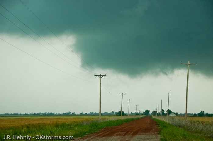 Low hanging wall cloud northeast of Hennessy, OK.