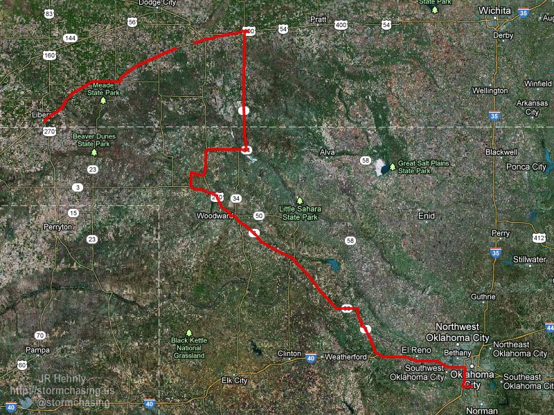 Chase route for the day - 6/3/2012 11:59:59 PM - 