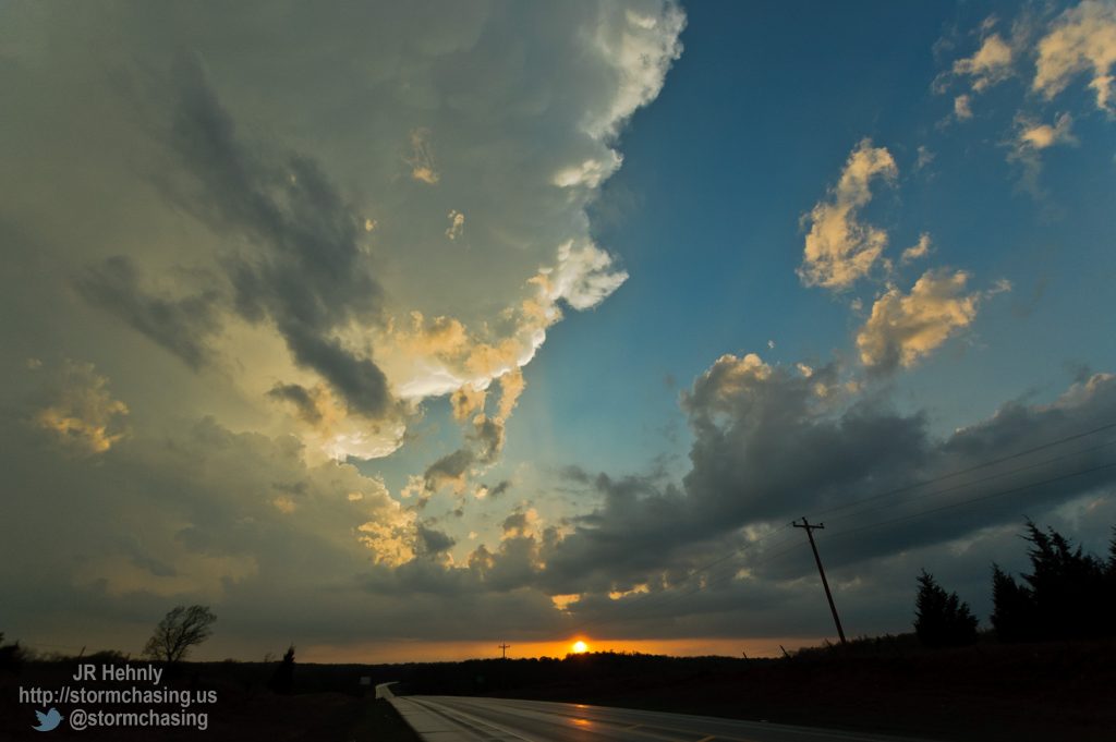 Sun setting north of Maud. I ended up back west of Maud to intercept this storm. It finally became surface based and very windy, but it was too dark to see anything at that point. - 4/15/2013 7:47:20 PM - Tecumseh, Oklahoma - USA - 