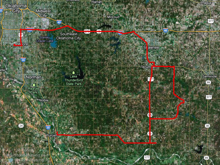 Chase route for the day - 4/15/2013 11:59:59 PM - 
