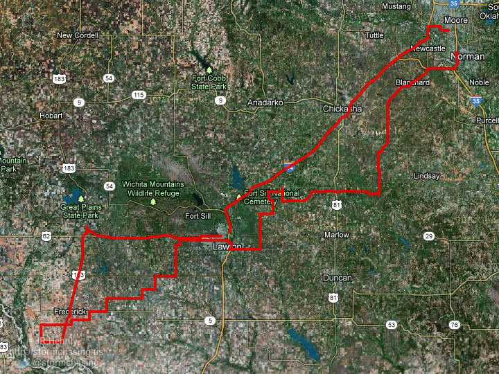 Chase route for the day - 4/17/2013 11:59:59 PM - 