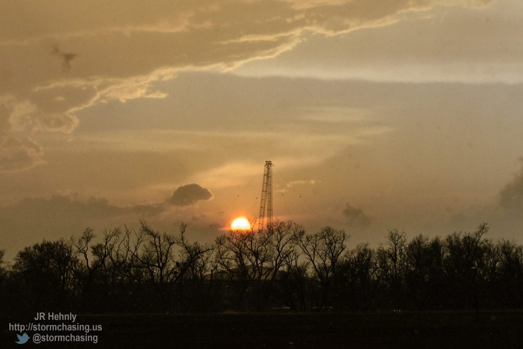 The sun sets behind what remains of the three KOMA radio station towers. - 3/25/2015 7:32:42 PM - South Telephone Road - Moore, Oklahoma - 